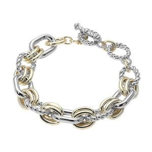 14K Gold Plated Two Tone Chunky Chain Toggle Closure Bracelet